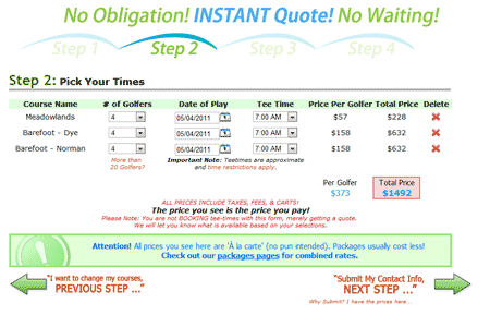 Instant Golf Tee Times Quote